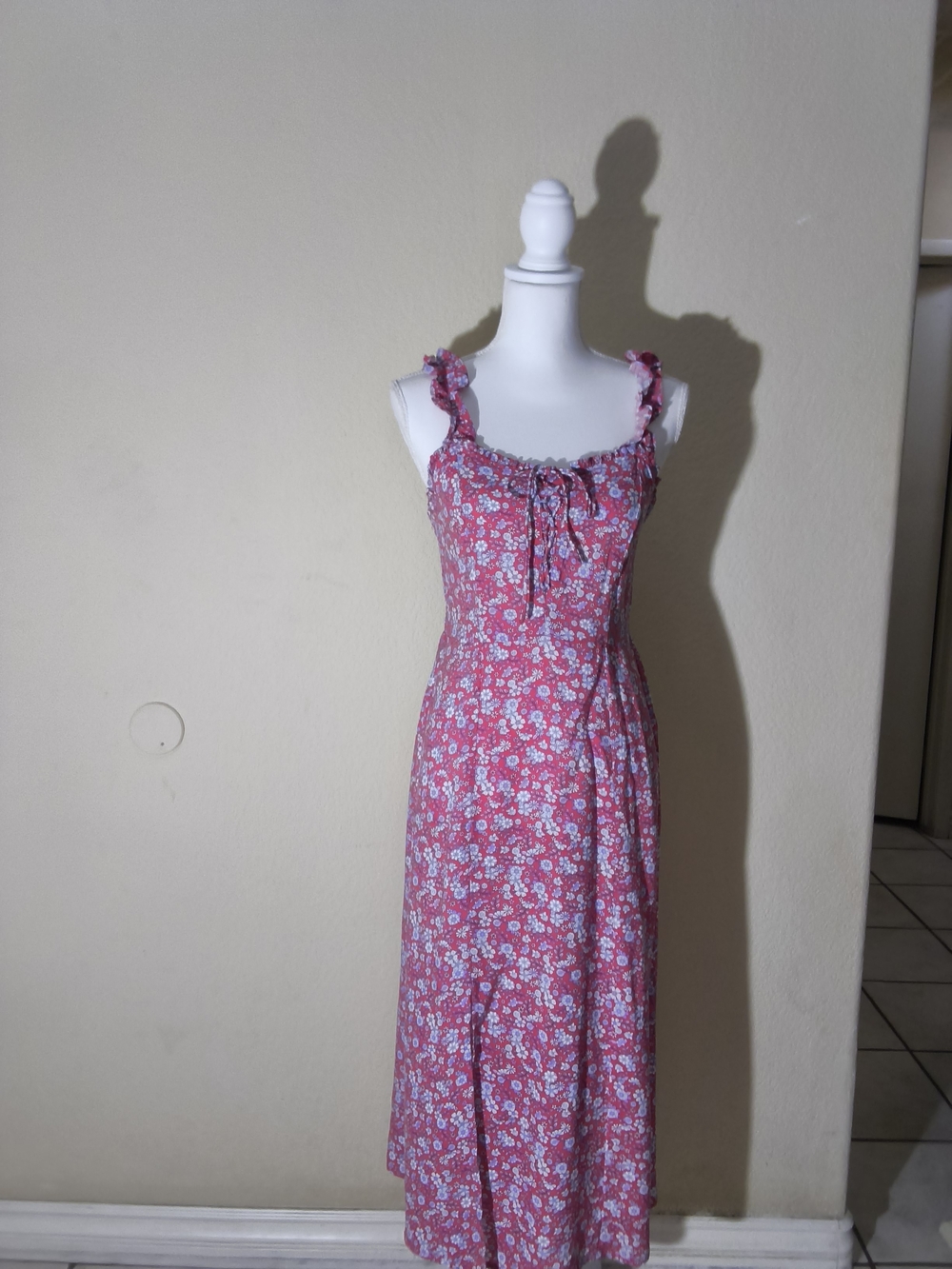 Japna Pink Floral Midi Dress with White Blossoms
